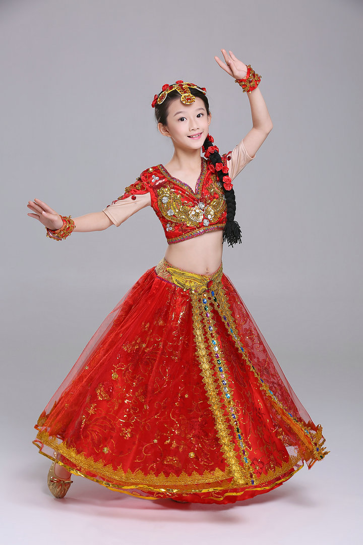 六一儿童印度舞蹈服装 女 少儿肚皮舞新疆舞表演服女童民族舞春夏