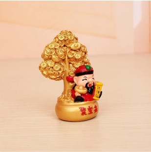 新款财神蛋糕装饰摆件树脂聚宝盆摇钱树生日蛋糕烘焙摆件车载装饰