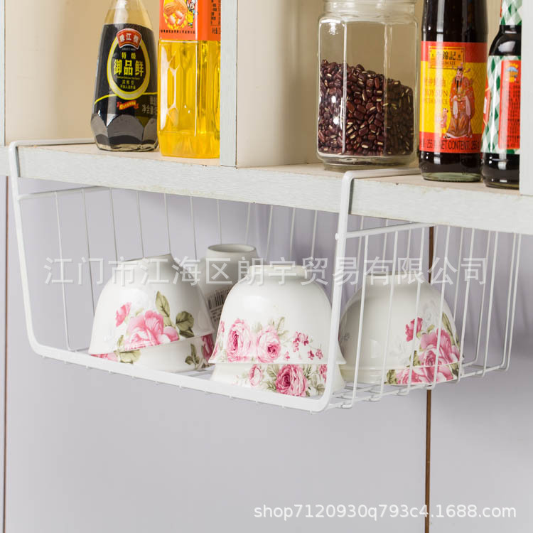 Punch-Free Wardrobe Storage Rack Hanging Basket under the Division Plate Office Desk Surface Panel Organizing Rack Kitchen Cabinet Storage Rack