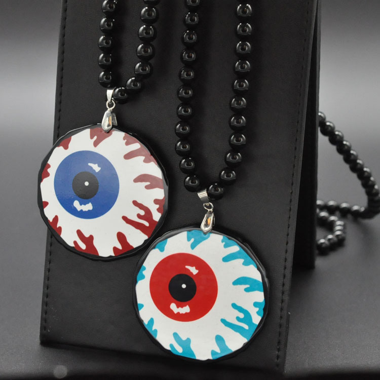 日韩搞怪恶魔眼球嘻哈项链 时尚个性夸张长款圆珠亚克力挂件批发