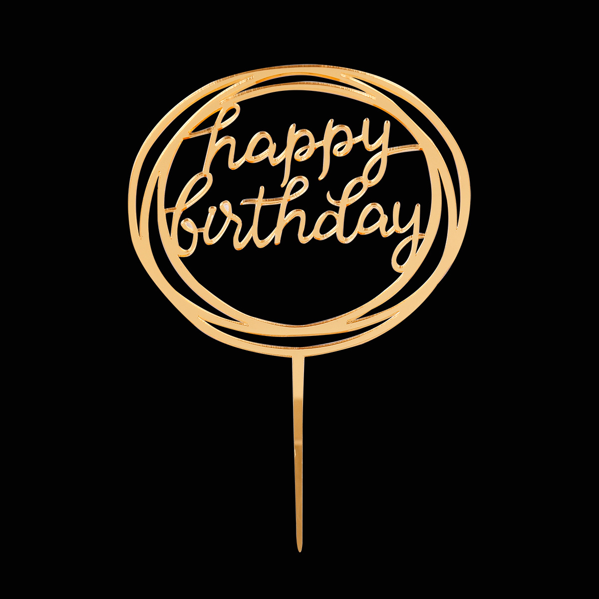 亚克力蛋糕插牌 金银双面镜面插牌生日快乐happybirthday甜品装饰