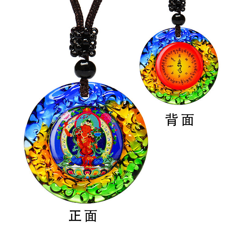 Factory Direct Sales Green Tara Pendant Sanskrit Mantra Six Words Mantra Shurangama Mantra Colored Glaze Pendant Wholesale