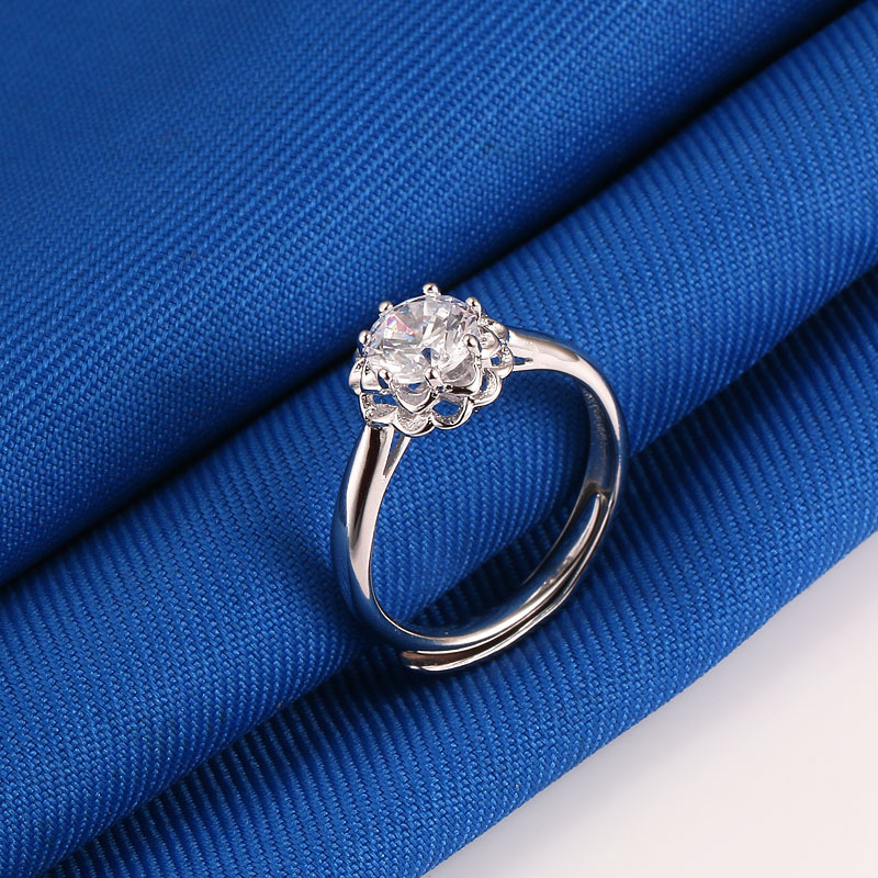 千影珠宝 白金戒指女款s925银镀白金色 仿真铂金pt950钻戒子开口