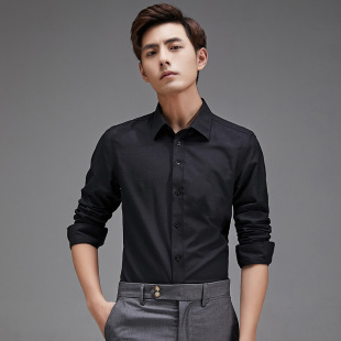 初秋2018靓仔长袖衬衫男式男士衬衣潮流搭配男装全白上班族衬衣