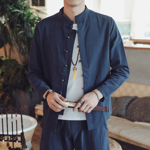 中国风秋季外套男复古圆领帅气夹克衫宽松大码潮流外衣青少年上衣