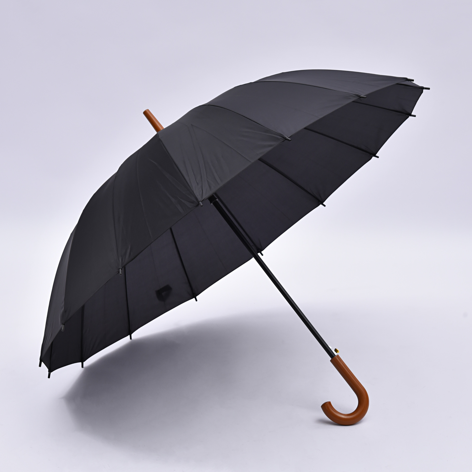 厂家直供防风加固 钢骨长柄伞大黑伞晴雨伞 弯柄直柄商务伞批发