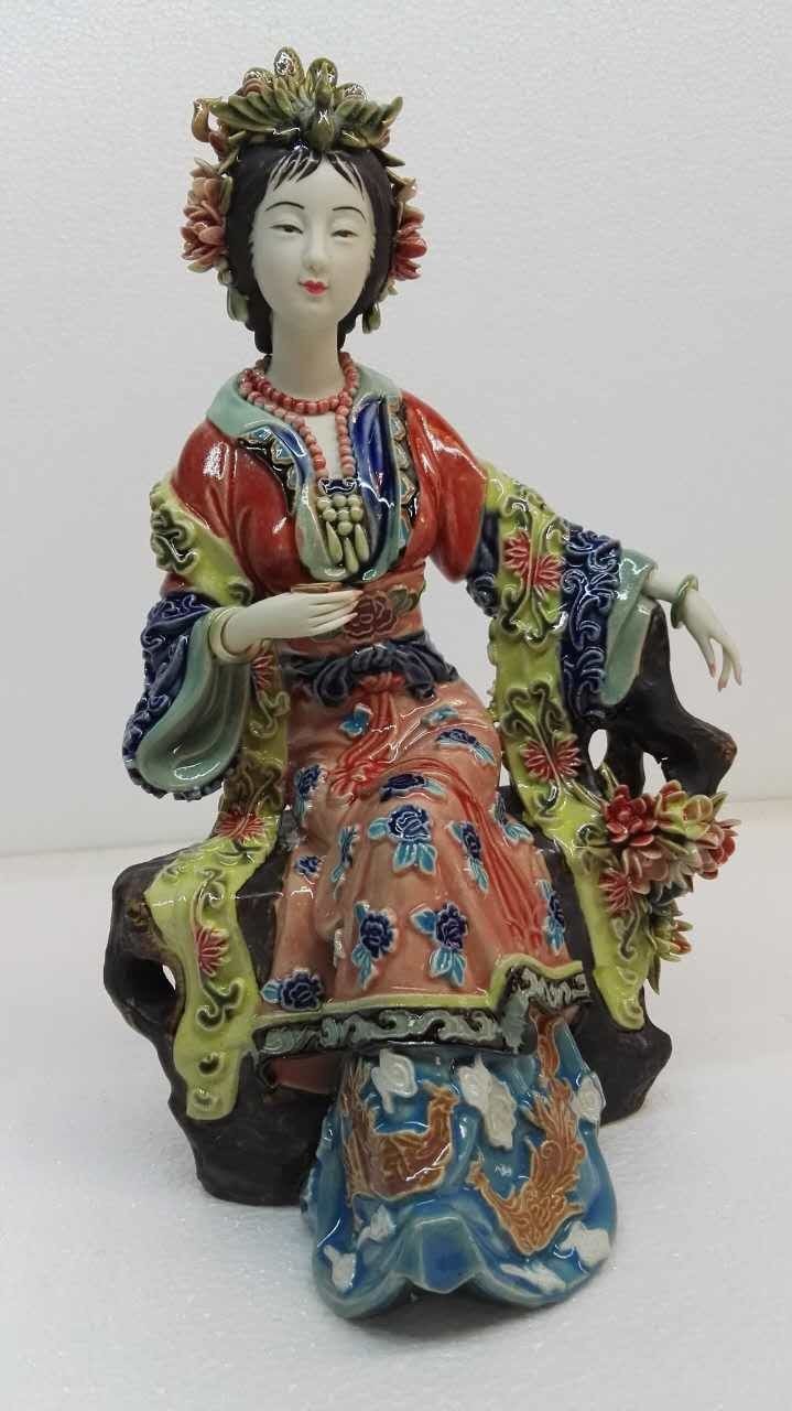 林伟东大师作品正品初夏荷花姑娘石湾陶瓷公仔古典仕女美女装饰