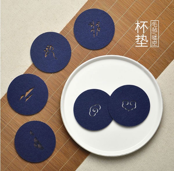 礼品毛毡杯垫水杯垫壶垫隔热垫防磕防磨吸水易干中式镂空圆形