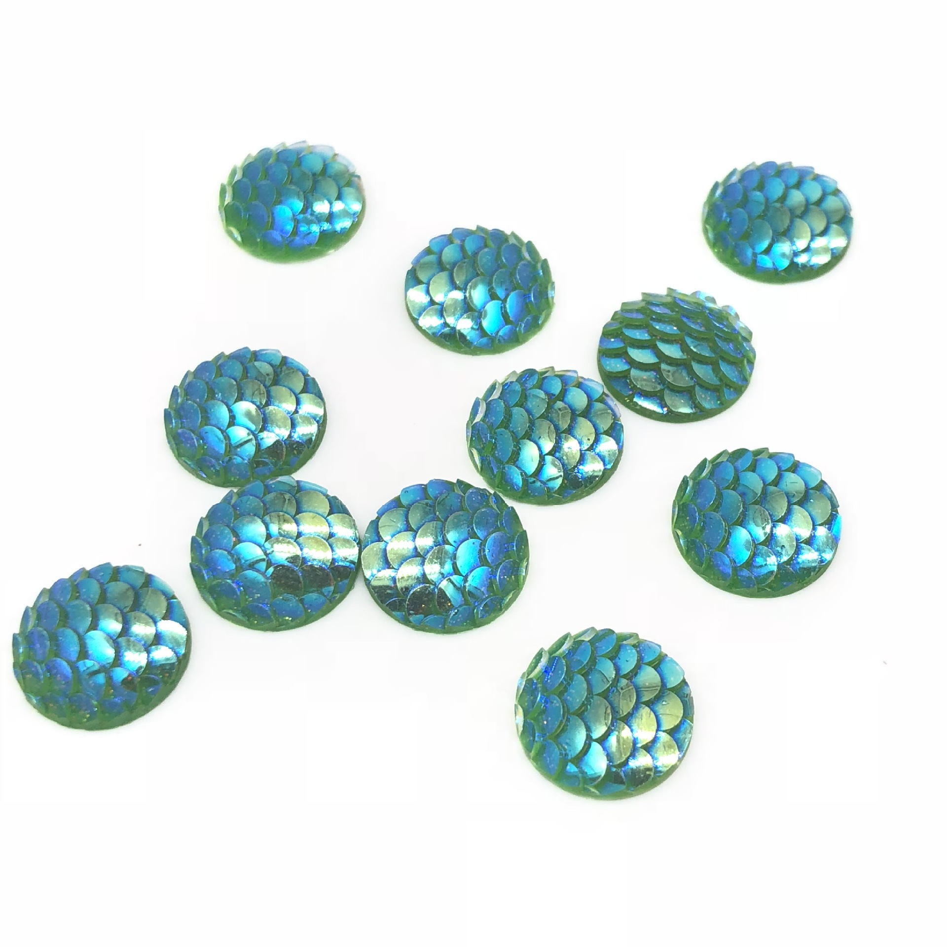 12mm鱼鳞圆形贴片 镀彩树脂宝石平底耳钉发簪手工diy服饰配件材料