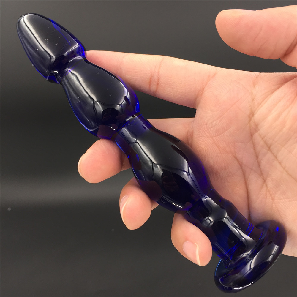zcz蓝色水晶玻璃肛塞后庭男女用自慰器另类阳具棒开扩肛gay玩具