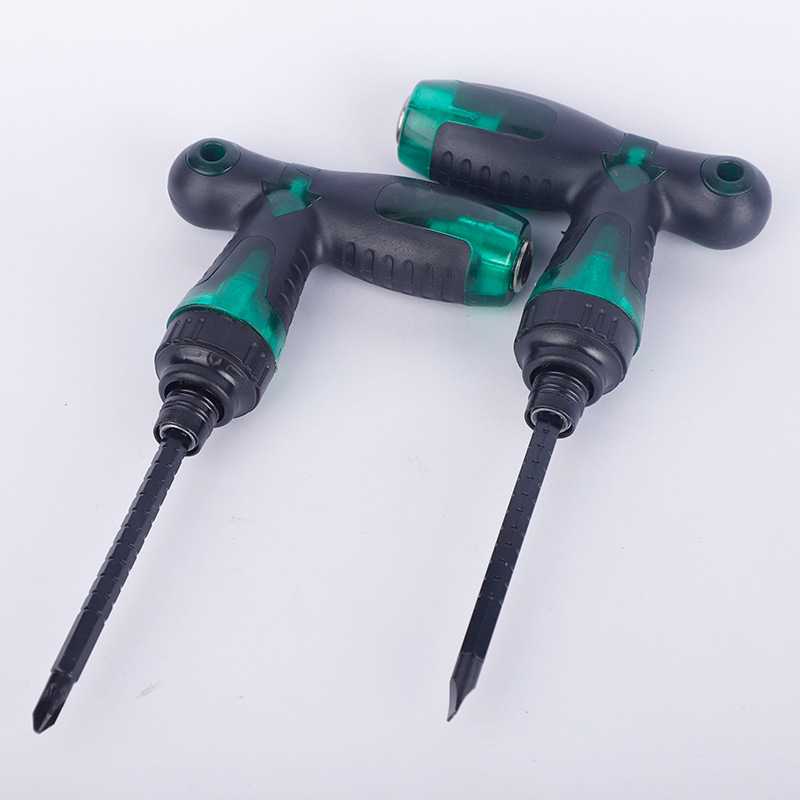 现货批发透明省力棘轮螺丝刀伸缩三用t型螺丝刀家用一字十字起子