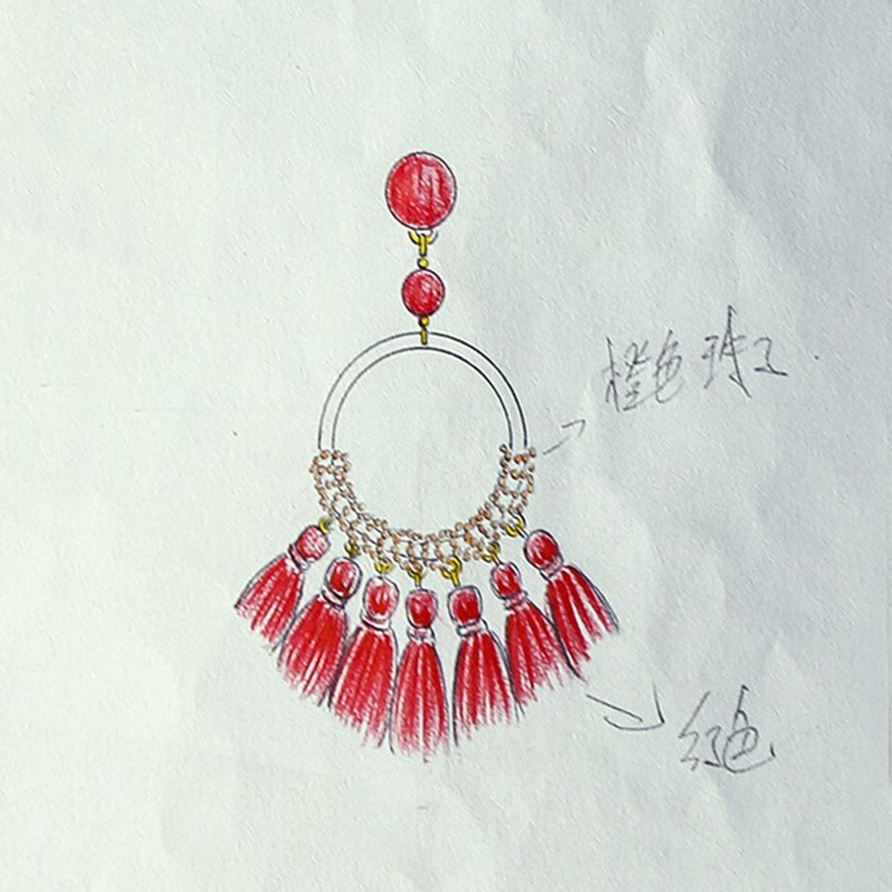 杰米原创设计手稿 欧美创意流苏耳环女复古波西米亚耳坠耳饰定制