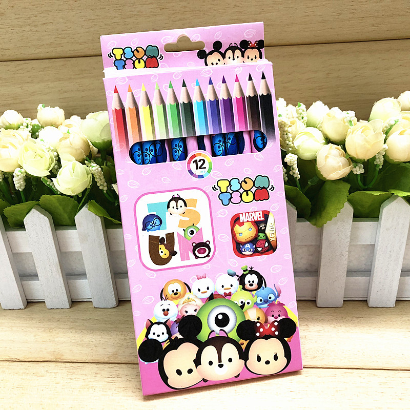 日韩创意文具 可爱卡通女孩12色小铅笔绘画笔 涂色笔彩色铅笔批发