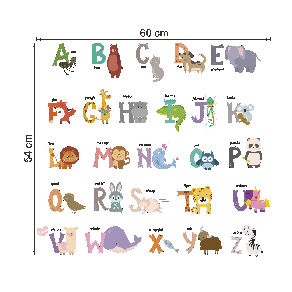 卡通英文字母墙贴创意diy儿童房幼儿园美化装饰贴画pvc可移除壁画