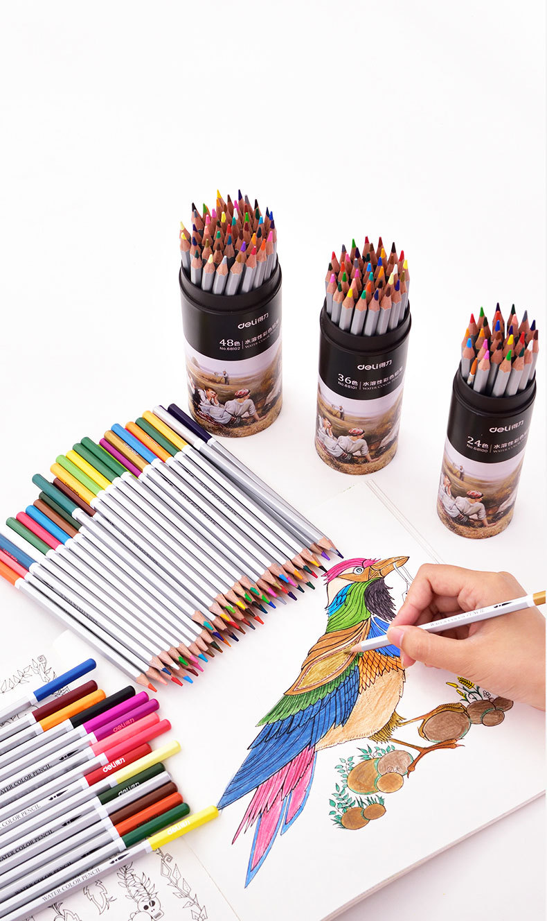 得力彩铅小学生用72色手 绘画笔儿童素描彩色铅笔24色水溶性套装