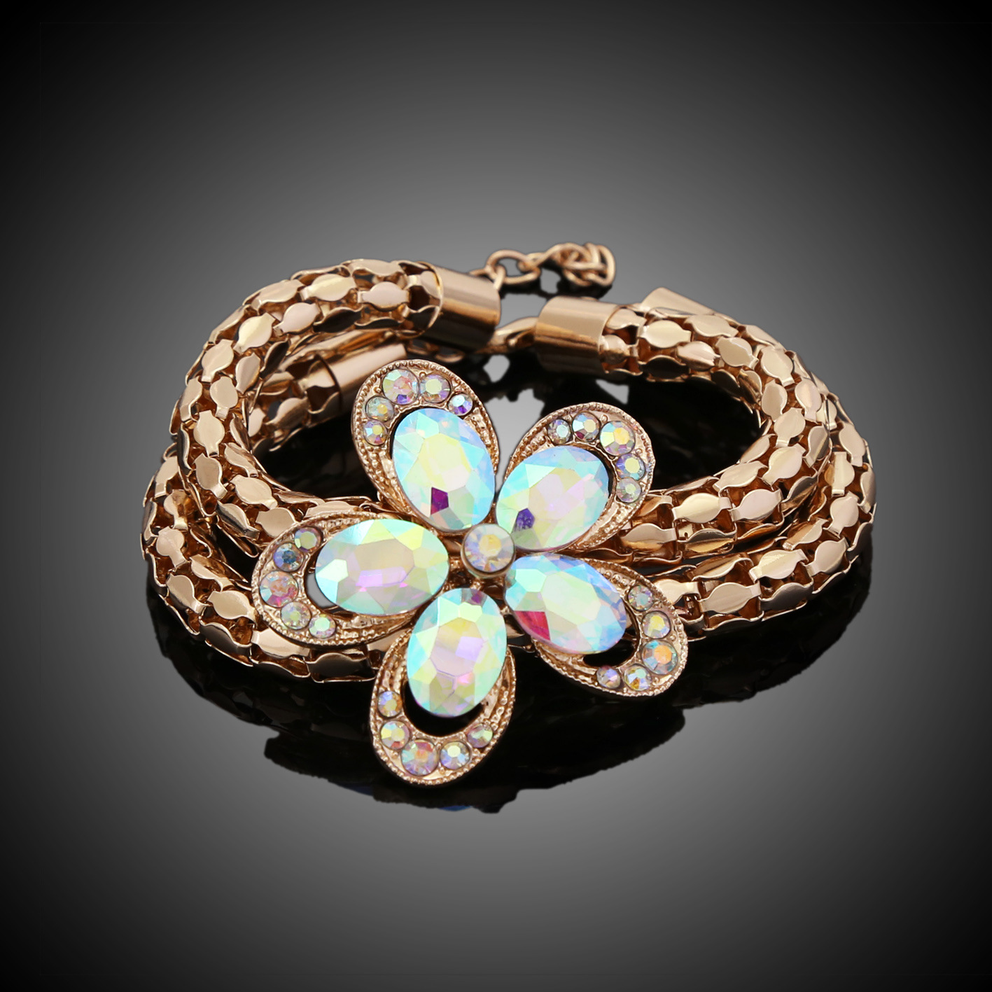 欧美时尚电镀铜合金珠宝镶钻首饰套装项链手链耳环戒指厂家直销