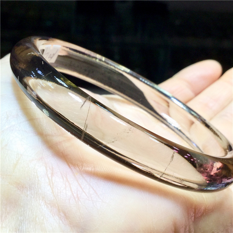 东海水晶 天然茶水晶金发晶圆条小细镯手镯 内径:62mm