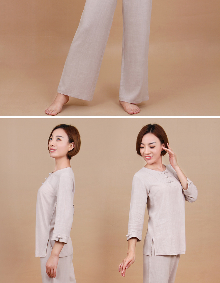 新品居士服亚麻禅茶套装女中医美容养生服盘扣中式服唐装秋冬6182