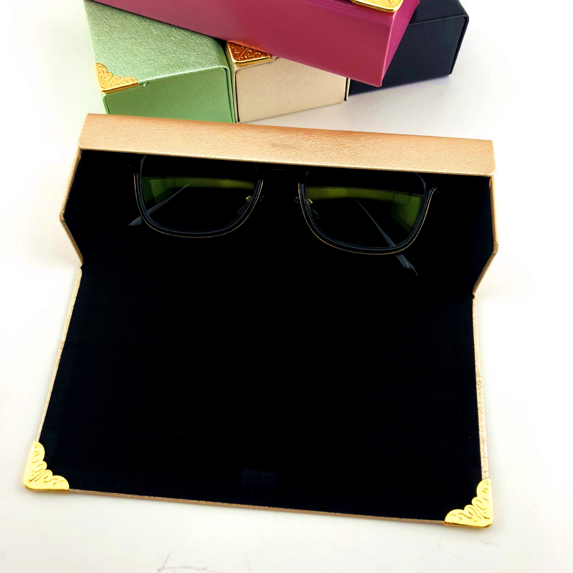 新款眼镜盒 高端大气包金角学生复古近视手工方盒 可定制店名logo-阿