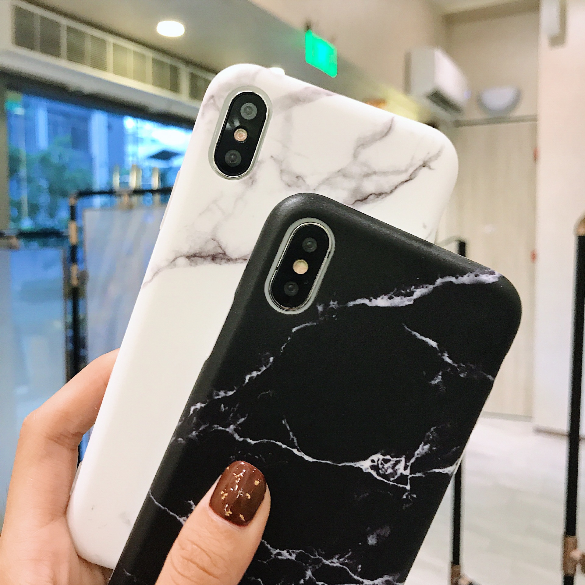黑白大理石裂纹防摔苹果7手机壳iphone7p全包保护套6s外壳max适用