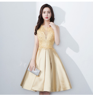 伴娘服短款2018新款冬季金色伴娘团姐妹裙修身小礼服宴会晚礼服女