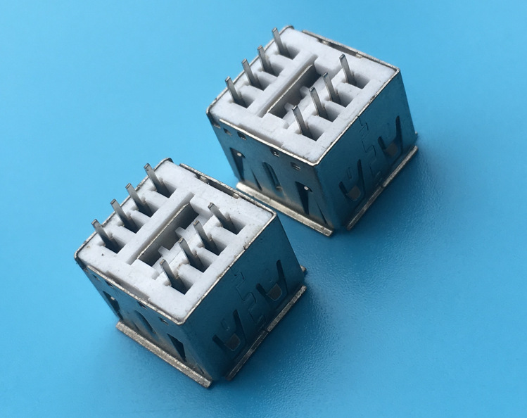 usb a母双层插板母座总长10mm白胶 usb双层a母180度插板母座