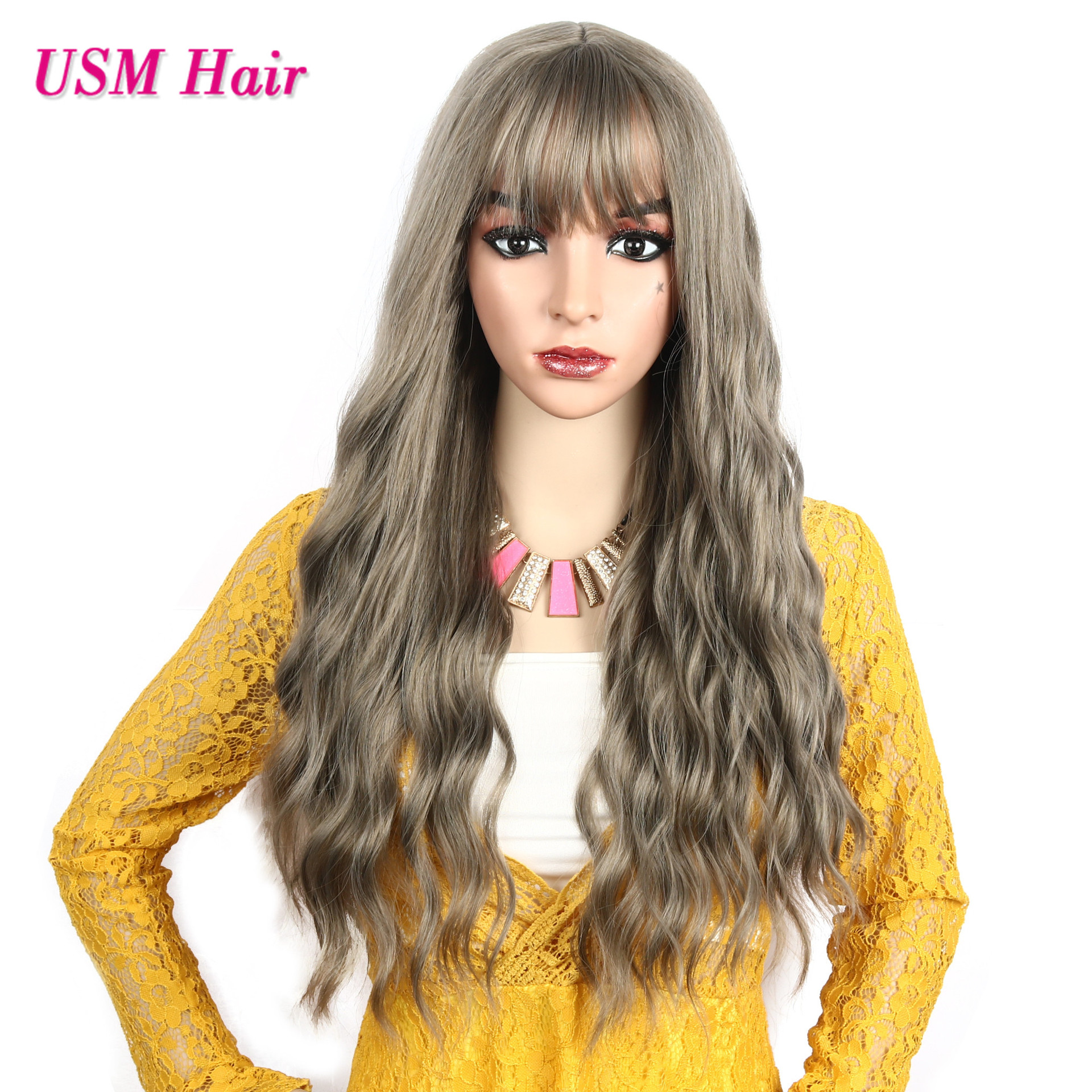 长卷发中分玉米烫空气刘海厂家批发一件代发跨境货源化纤假发头套