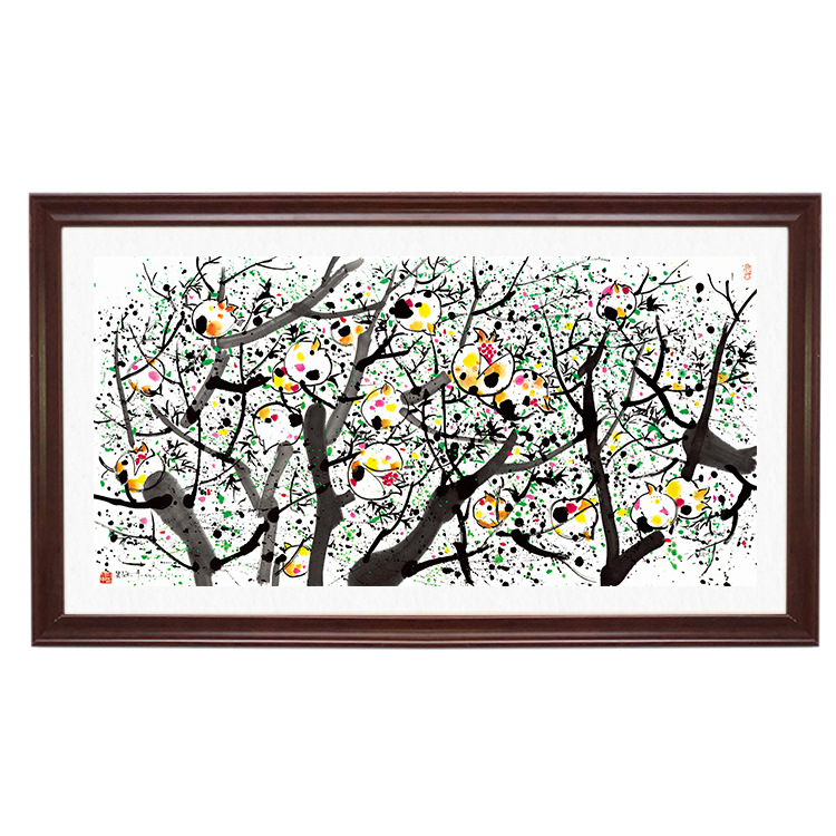 高清艺术微喷国画批发名家抽象画-吴冠中-石榴仿真字画装裱定制