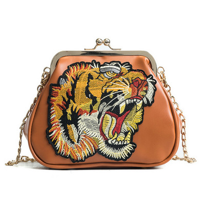 可定制包包时尚虎头刺绣单肩包 休闲女士pu斜跨手提包2018年新款