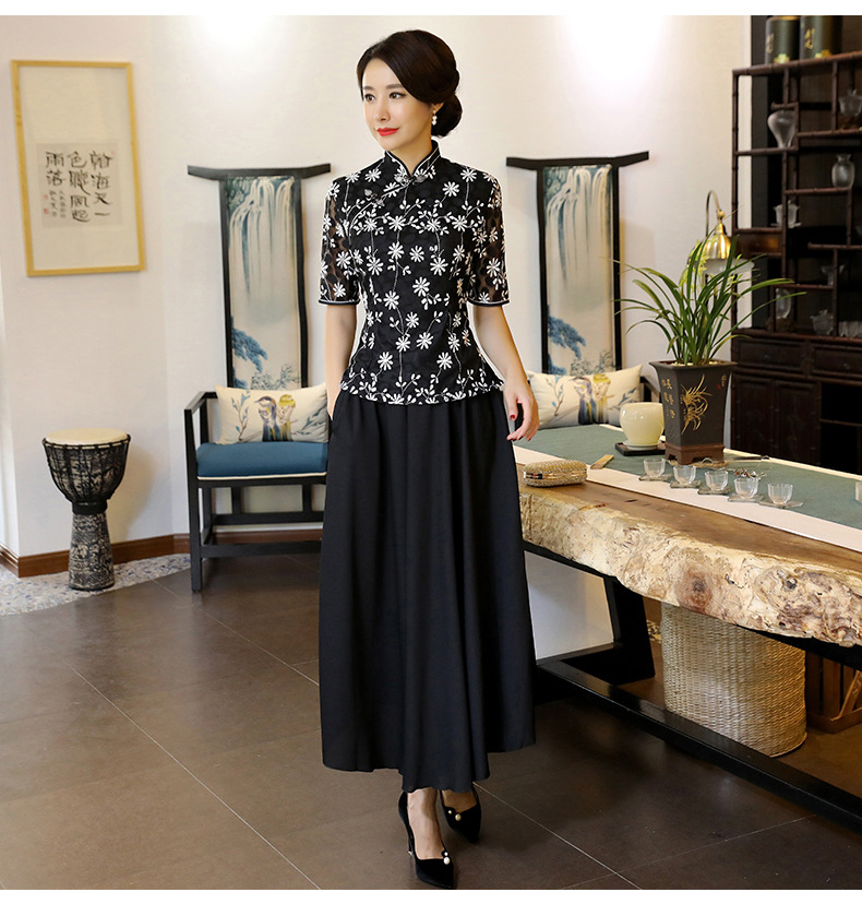 新款蕾丝上下装旗袍套装 修身时尚民族复古少女风连衣裙批发