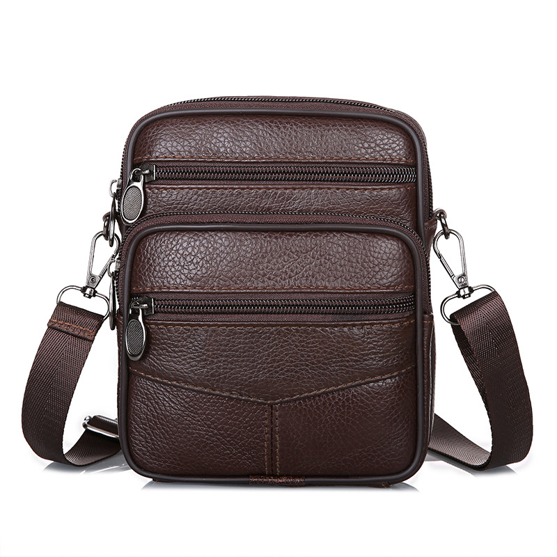 New Leather Packet Men's Messenger Bag First Layer Cowhide Leather Single-Shoulder Bag Men's Shoulder Bag Multi-Functional Belt Bag Cell Phone Case