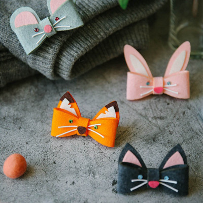 韩国不织布可爱动物发夹 女童发饰儿童发卡 兔子狐狸公主头饰