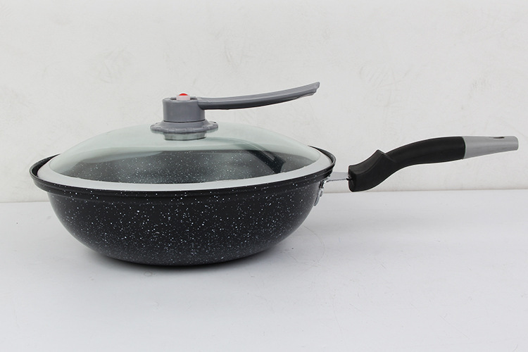定制麦饭石真空炒锅铸铁生铁炒锅单锅不粘锅炉具通用锅