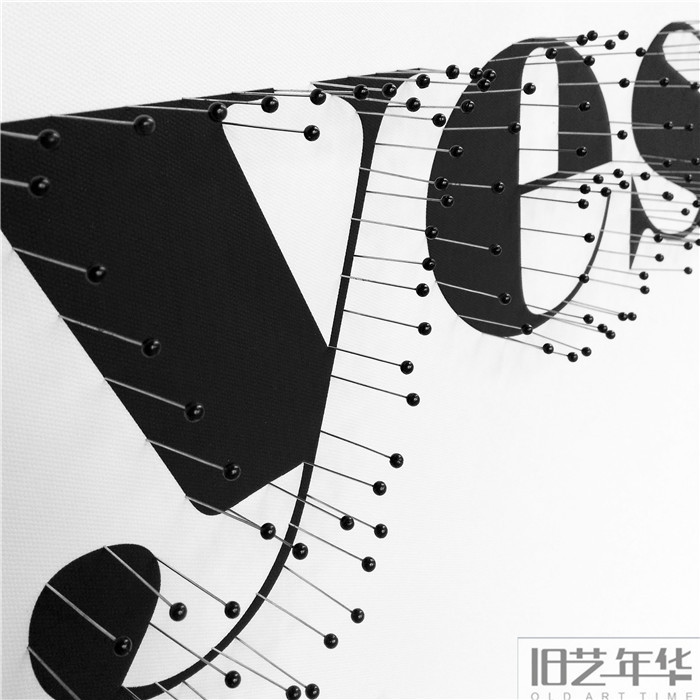 大头针实物装饰画 平面字体构成现代简洁黑白立体挂画客厅样板房