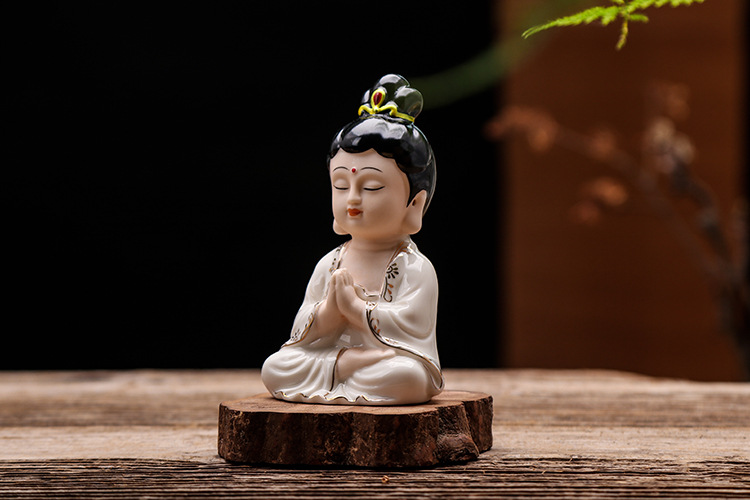 精品手工陶瓷如来佛像平安佛中式玄关风水工艺品禅意摆件车载饰品