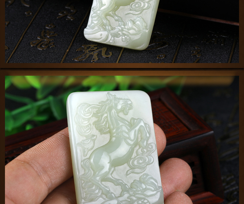 和田玉生肖马挂件白玉马吊坠马上有钱牌子 玉器玉马吊坠玉