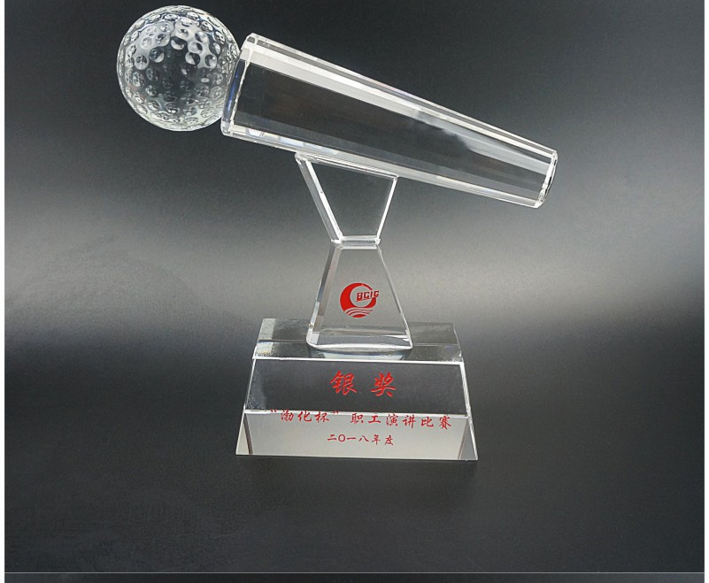 生产定制麦克风水晶奖杯 歌唱演讲比赛奖杯 个性化定制logo文字