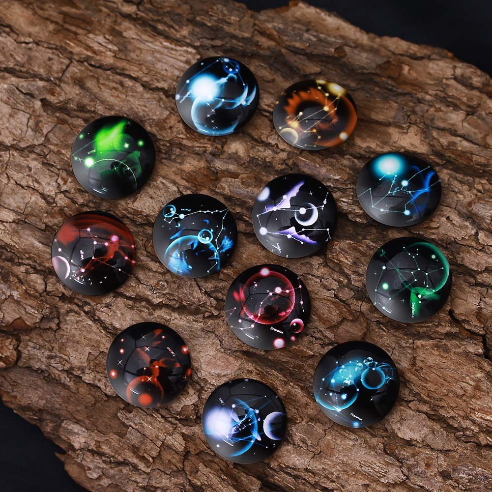 厂家批发 夜光十二星座吊坠时光宝石圆形玻璃贴片diy饰品配件可定