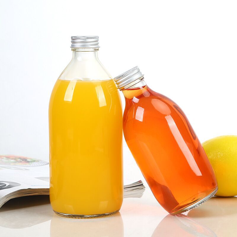 批发透明玻璃饮料瓶创意铝盖奶茶果汁瓶密封蒙砂果酒瓶带盖