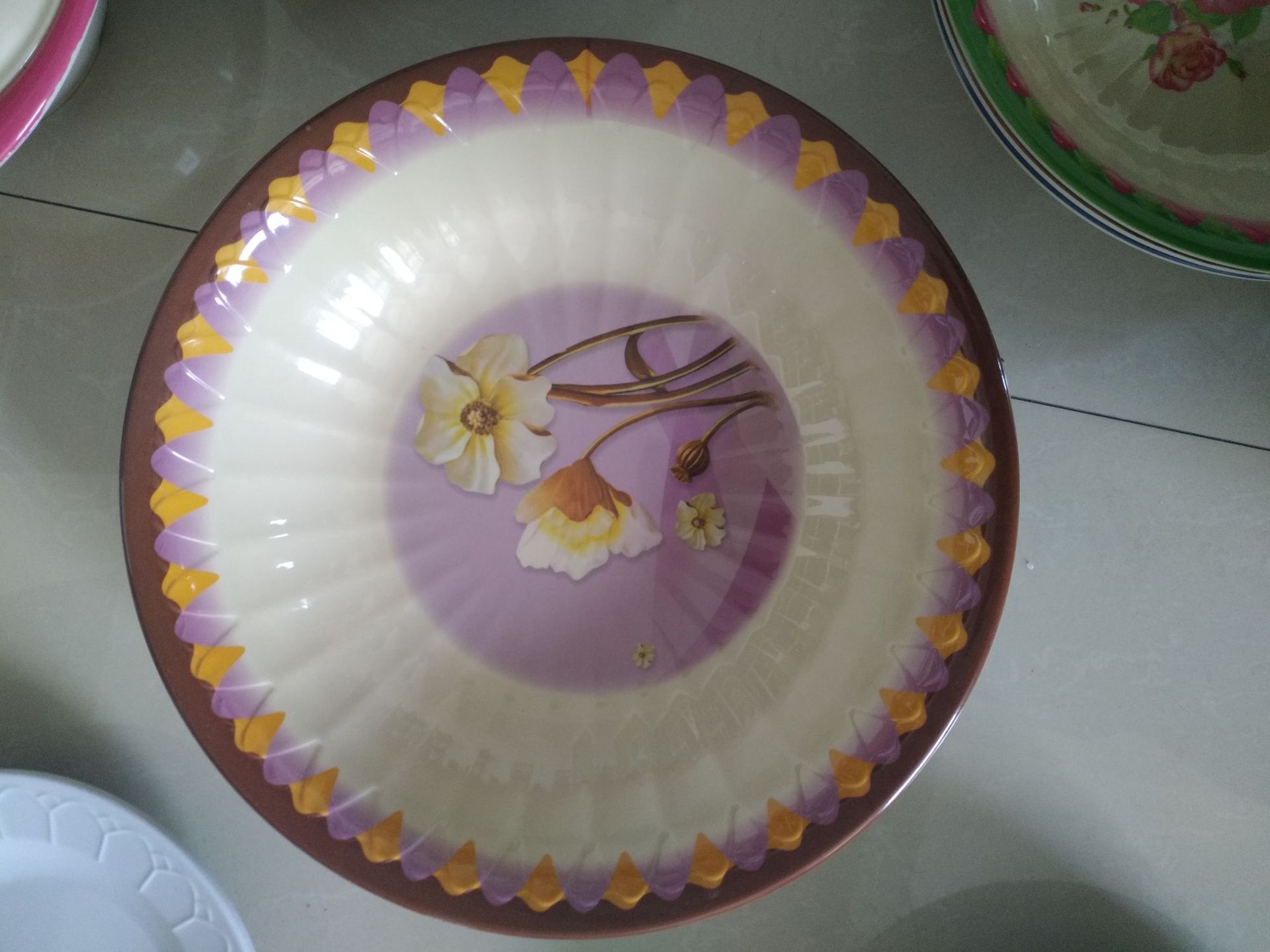 Plate Melamine Tableware 10 12 14 Inch Corrugated Flower Disk