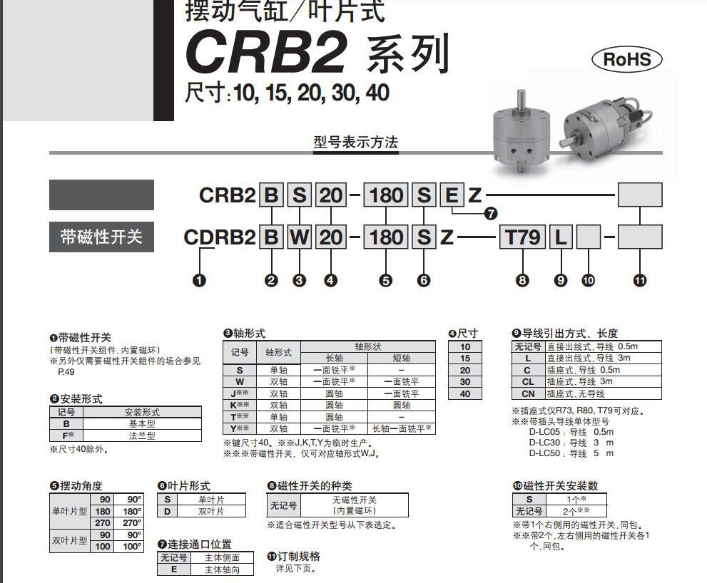 伙伴气动全新旋转气缸cdrb2bwu10/15/20/30/40-90sz/180sz/270sz