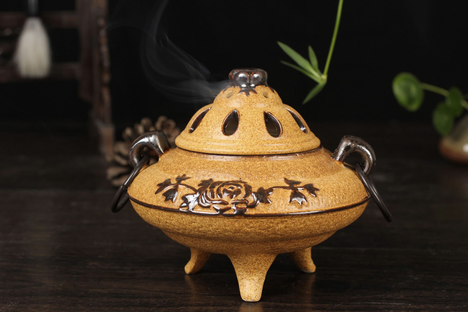 手绘粗陶陶瓷香炉摆件仿古茶室办公室创意禅意茶道香薰炉批发