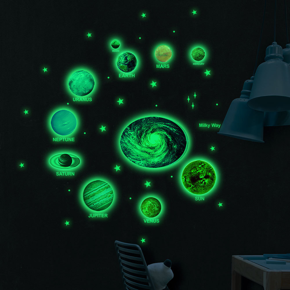 外贸热销夜光银河系 夜光月球 行星 发光星星 星空夜光墙贴