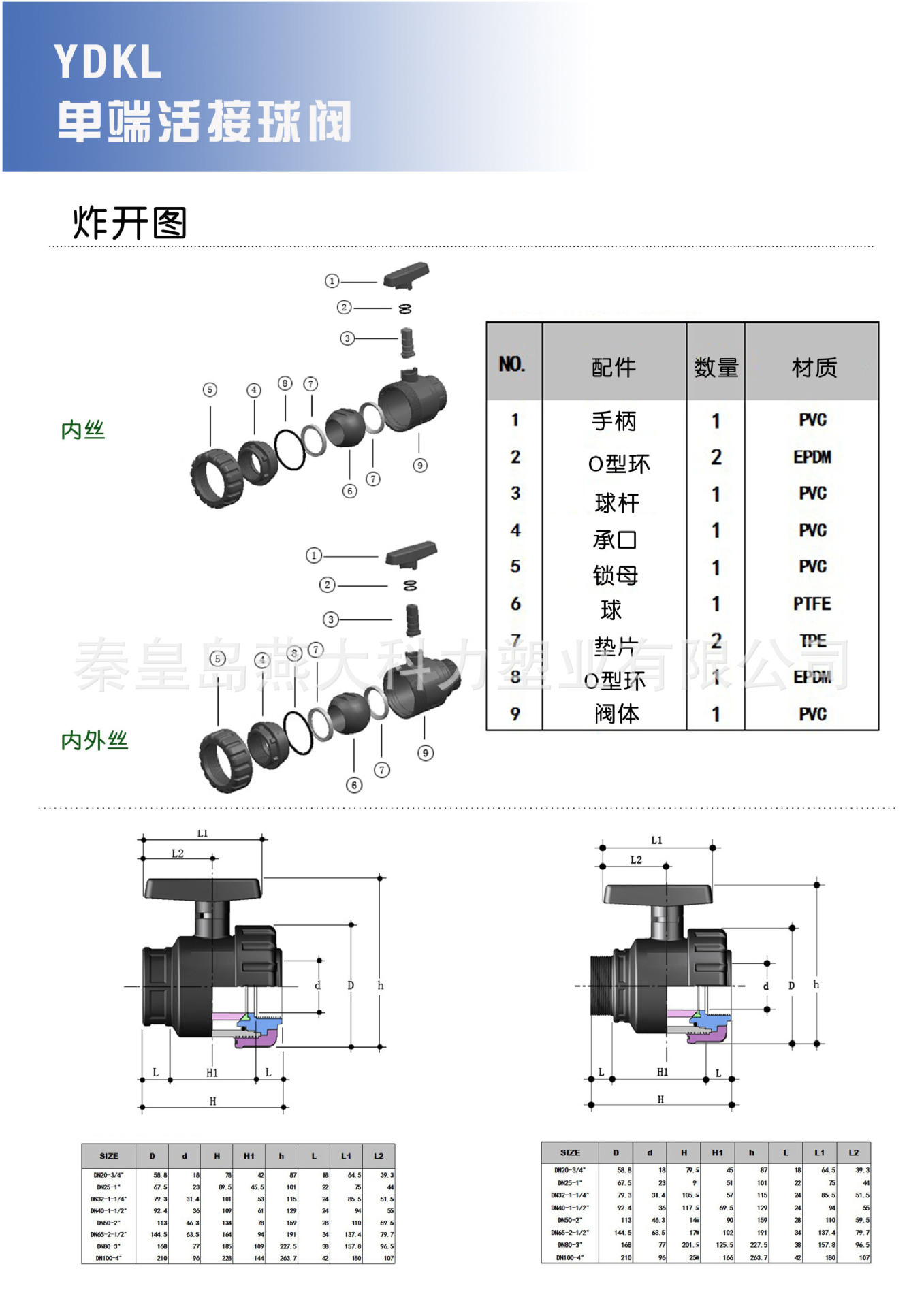 pvc单由令组装阀球杆 单端活接阀门 dn20-3/4寸单由令黑色球阀
