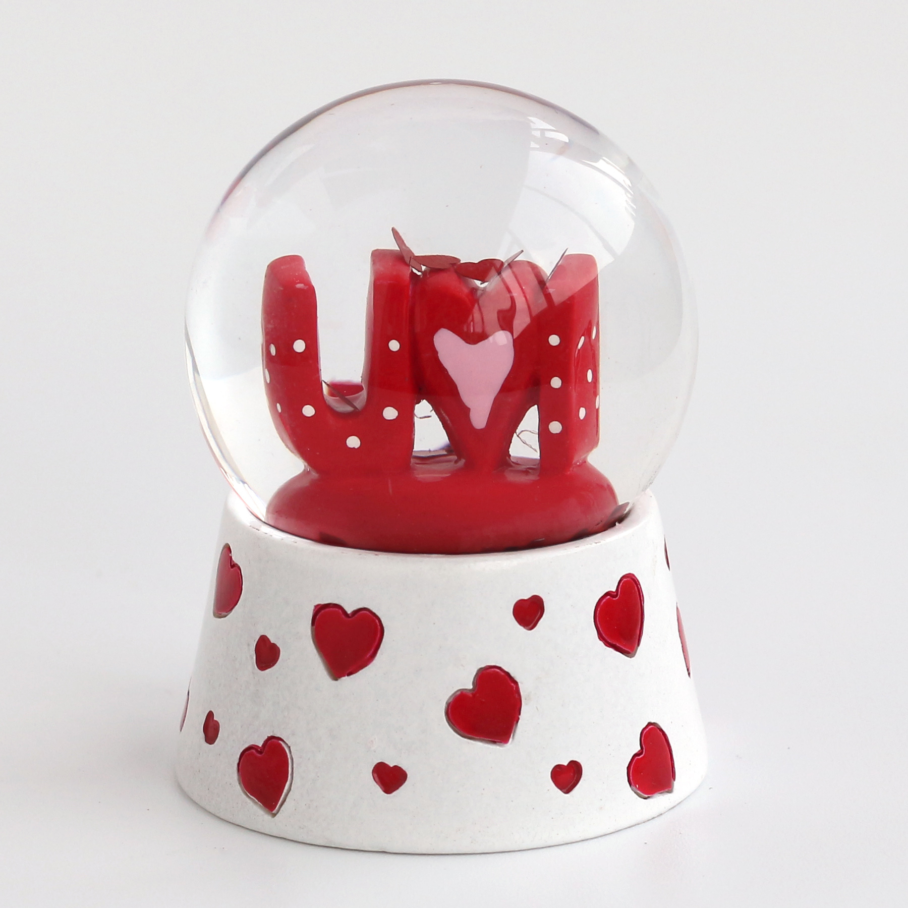 45mm创意款情人节礼品红心i love u爱情主题树脂雪花水晶球摆件