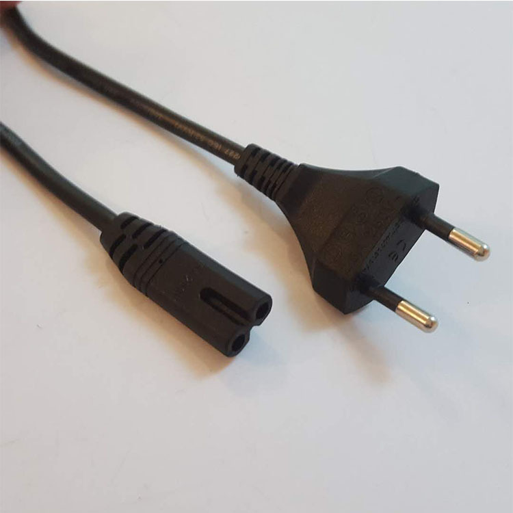 厂家直销 欧标2芯圆插头线带8字尾 两圆插带2孔插头线1.5米现货