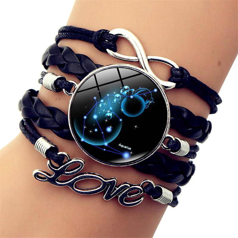 跨境新品十二星座时光宝石手链无穷love字母复古多层编织手链首饰