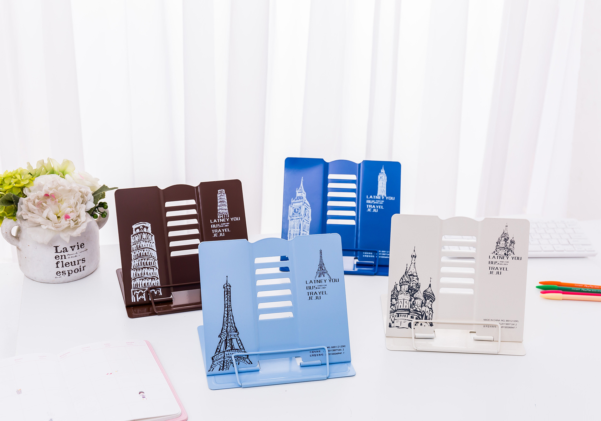 爆款学生桌面看书架护眼阅读架可折叠金属卡通书立架可来图片定制