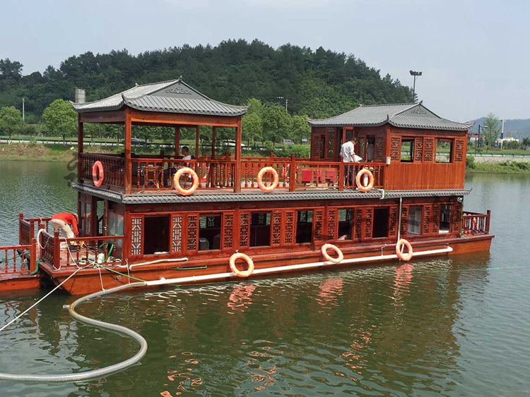 供应14米画舫船仿古旅游观光电动木质客船水上餐饮船景区环保客船