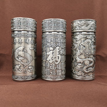 良平银饰 银水杯 足银999银内胆杯 复古做旧雕刻年年有余银杯子